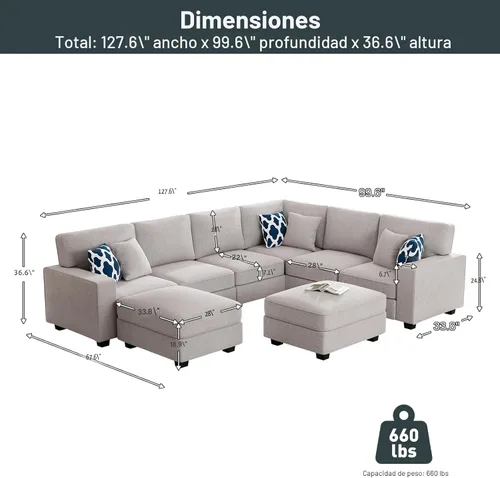 Miniatura 3 de Legend Vansen - Sofá modular seccional en forma de U con otomano, moderno, reversible, para esquina, seccional para sala de estar