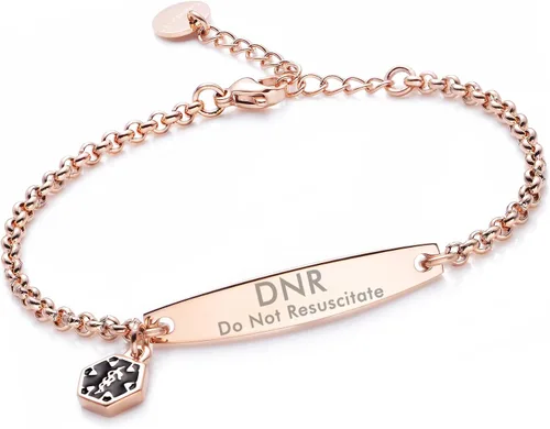 Miniatura 89 de LinnaLove - Pulsera de identificación de alerta médica con cadena Rolo simple pregrabada para mujer