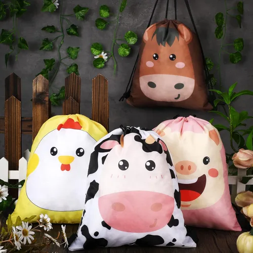 Miniatura 7 de Eccliy 24 bolsas de regalo de fiesta de animales de granja, suministros de fiesta de cumpleaños de granja, bolsas de cuerda para temática de granero