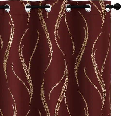 Yakamok Cortinas opacas de 84 pulgadas de largo para sala de estar, con aislamiento térmico, patrón de líneas onduladas doradas, patrón de puntos,