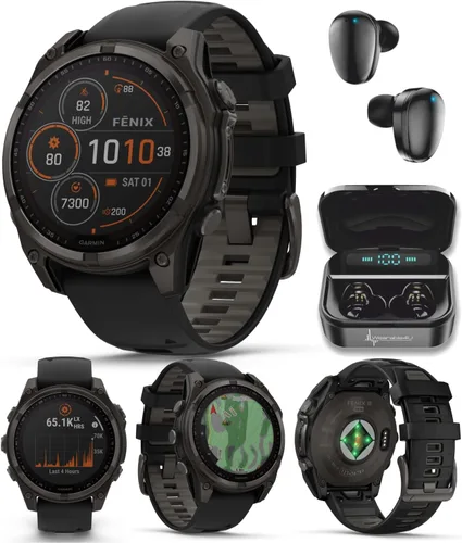 Miniatura 11 de Garmin Fenix 8 – 2 pulgadas, reloj inteligente multideporte GPS AMOLED, zafiro, titanio con banda de silicona naranja brillante/grafito, linterna