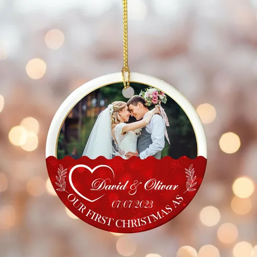 Miniatura 6 de Adorno personalizado de aniversario de boda, foto personalizada con nombre y fecha, adorno de aniversario de boda Navidad 2023, regalos de Navidad