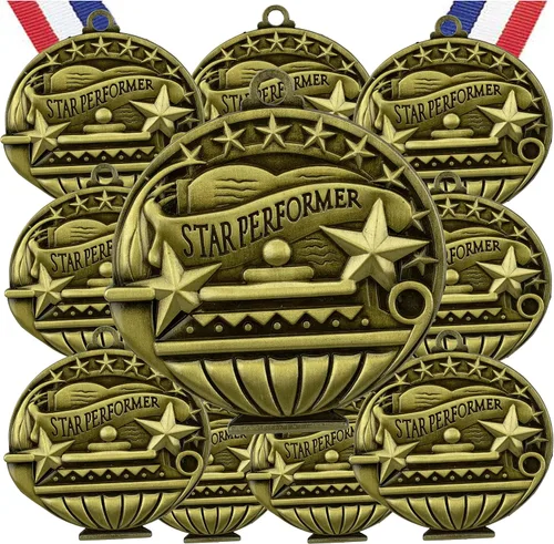 Miniatura 22 de Express Medals Pack of 10 (or More) Engraved Scholastic Academic Award Medals with RWB Neck Ribbons
