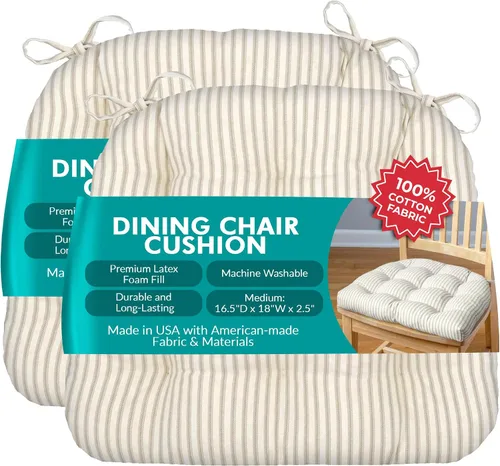 Miniatura 100 de Barnett Home Decor Ticking Stripe Berlin Blue - Almohadilla para silla de comedor con lazos, tamaño mediano 18, relleno de espuma de látex, lavable
