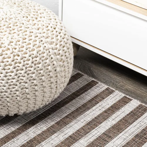 Miniatura 4 de JONATHAN Y Sukie - Alfombra moderna a rayas para interiores y exteriores, 2 x 8 pulgadas, color beige/marrón, para patio trasero, porche, fácil