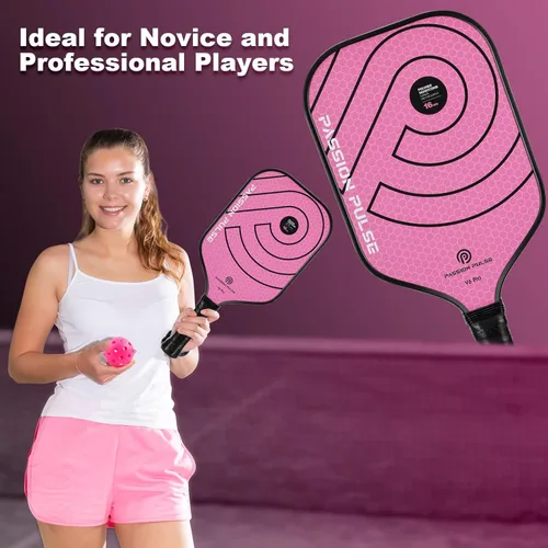 Miniatura 4 de Paletas de pickleball 2025, superficie de fibra de carbono cruda (CSF) de 0.63 pulgadas T700 de grano alto y giro, paletas de bola Pro Pickle Rosa