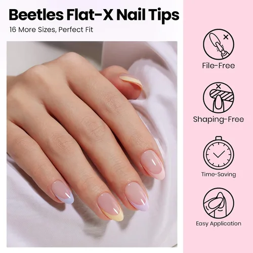 Miniatura 6 de Beetles - Kit de uñas de gel FlatX, almendra corta, 320 puntas de uñas de 16 tamaños, con pegamento sólido de uñas de 0.5 onzas, removedor