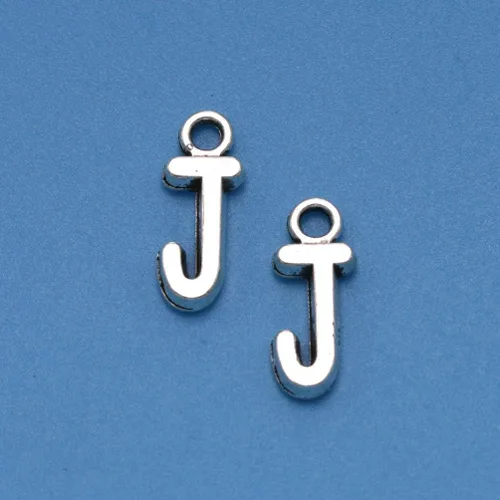Miniatura 3 de 50 dijes de aleación con dije del alfabeto inglés J para hacer joyas, accesorios para hacer joyas, collar con inicial j para pulsera (plata antigua)