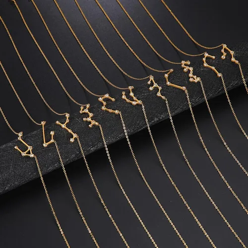 Miniatura 18 de Juego de 2 collares del zodiaco – Collar con colgante de 12 constelaciones, collar con signo del zodiaco para mujer, cumpleaños y astrología