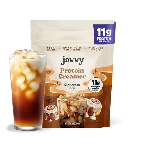 Javvy Crema proteica para café, crema sin azúcar con 0.43 onzas de colágeno, aceite MCT, crema de café keto en polvo para el cabello, la piel y las