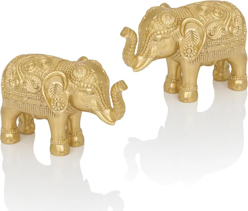Miniatura 11 de Pequeña estatua de elefante para decoración del hogar, símbolo de suerte y prosperidad, resina de 4 pulgadas, acento dorado antiguo, elefante