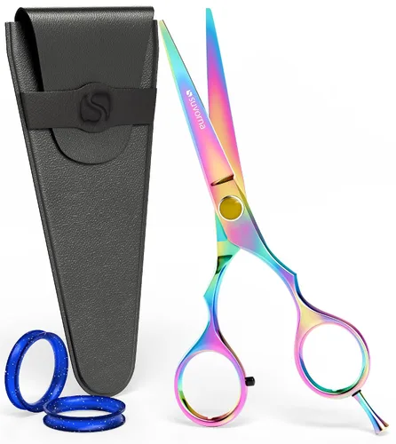 Suvorna Tijeras de corte de pelo multicolor de 5.5" para profesionales, barberos - Tijeras de cabello para cortar, recortar, acicalar - Tijeras de