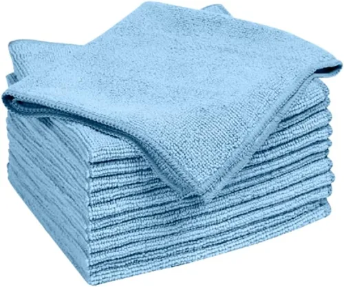 Quickie Paño de limpieza de microfibra de 14 x 14 pulgadas, azul, paquete de 12, toalla/limpiaparabrisas multiusos para limpieza en interiores y