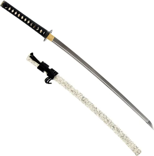 Miniatura 19 de HMS Samurai Katana Sword, Practical, Hand Forged, 1045 Carbon Steel, Heat Tempered/Clay Tempered, Full Tang, Sharp, Scabbard Blanco-dragón-951A