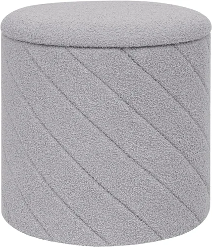 Miniatura 10 de Otomana redonda con almacenamiento, taburete Boucle con tapa de bandeja reversible, mesa de centro otomana plegable para dormitorio, sala de estar