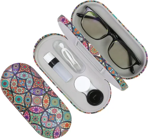 Miniatura 12 de Estuche 2 en 1 para Lentes de Contacto y Anteojos para Mujeres, Hombres y Niños, Estuche Duro Portátil de Doble Cara para Anteojos de Viaje