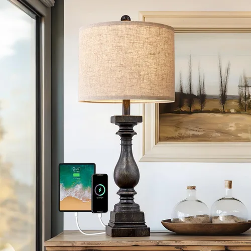 Miniatura 16 de BOBOMOMO Juego de 2 lámparas de mesa estilo granja de 27 pulgadas con USB A+C para dormitorio, sala de estar, lámparas vintage rústicas
