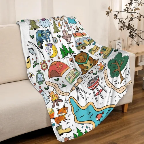 Miniatura 3 de Manta de camping para regalos para niños, manta suave para acampar, lindas mantas de franela de felpa para acampar para decoración de dormitorio
