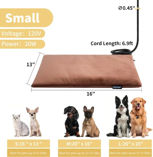 Miniatura 5 de Almohadilla térmica para mascotas para gatos y perros, interior y exterior, impermeable, con calefacción, cama para perros, cable resistente a