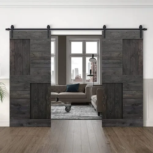 Miniatura 18 de TMS Serie N - Puerta corrediza interior de madera de pino anudada con kit de herrajes deslizantes (32 x 84 pulgadas, blanco)