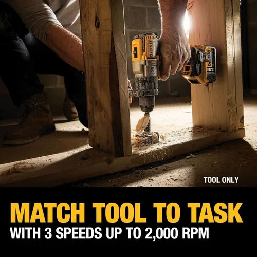 Miniatura 7 de DEWALT Taladro de martillo inalámbrico MAX XR de 20 V, sin escobillas, resistente de 1/2 pulgada, 3 velocidades, solo herramienta (DCD996B)