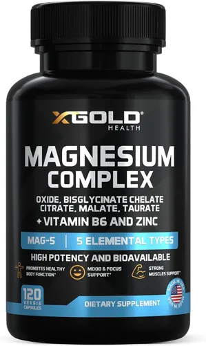 Complejo de Magnesio Micronizado Plus B6 | Óxido de Magnesio Zinc, Quelato de Bisglicinato, Citrato, Malato | Taurato | Huesos, Músculo, Energía,