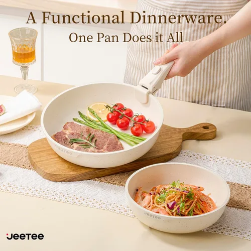 Miniatura 7 de JEETEE Juego de ollas y sartenes antiadherentes, 17 piezas, juegos de utensilios de cocina con mango desmontable, juego de utensilios de cocina