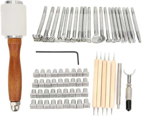 Miniatura 5 de Leather Sculpture Stamping Tools Kit, Professional Leather Working Tools, 21 Patterns with English Letters and Numbers, DIY Leather Craft Set for
