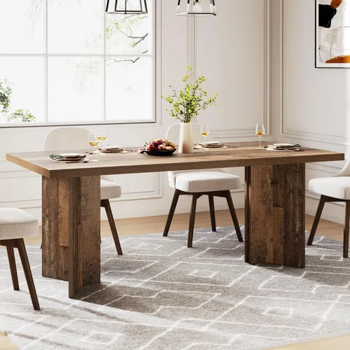 Miniatura 4 de Tribesigns Mesa de comedor de 63 pulgadas para 4-6, mesa de cocina estilo granja con gran superficie, mesa rectangular para cenas y comidas