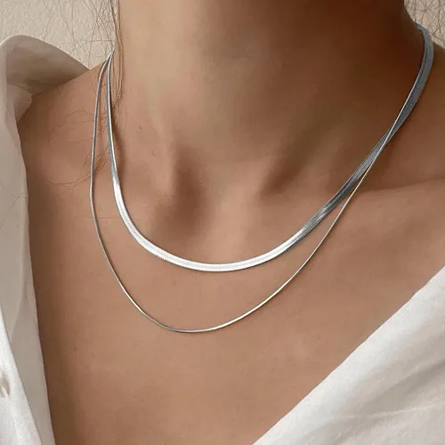 Miniatura 2 de Risamil Collar de oro para mujer, a la moda, delicado collar de cadena de serpiente de espiga de oro de 14 quilates, collar de espiga en capas