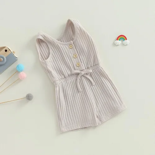 Miniatura 53 de Traje de verano para niña pequeña, de manga corta, acanalado, overol liso, pantalones cortos, ropa para recién nacidos