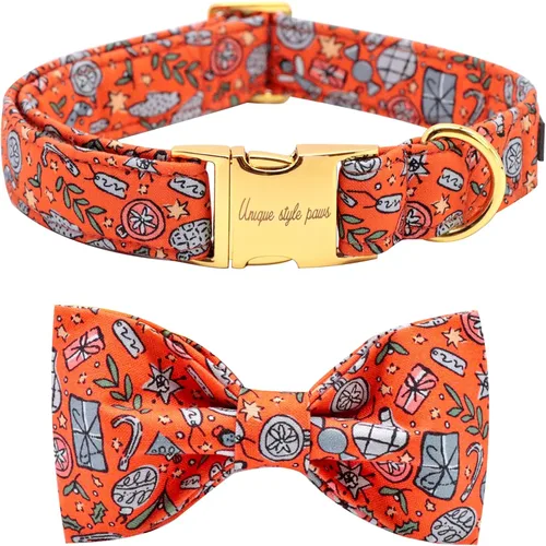 Miniatura 28 de Collar de perro de algodón con lazo floral a cuadros de Unique Style Paws, collar de perro colorido con lazo para perros pequeños, medianos y Plaid
