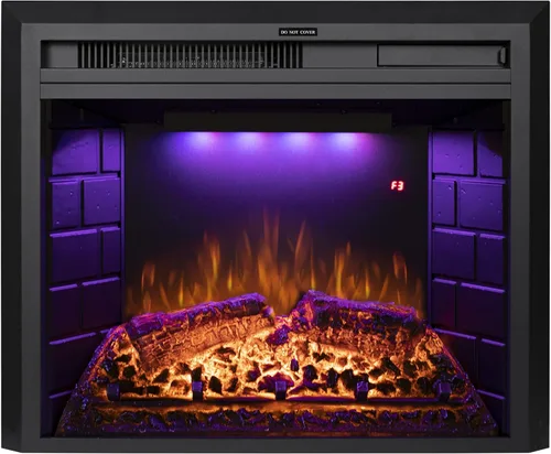 Insertos de chimenea eléctrica de 25 pulgadas, calentador de chimenea eléctrico de pared empotrado y construido con sonido crepitante de fuego, luz