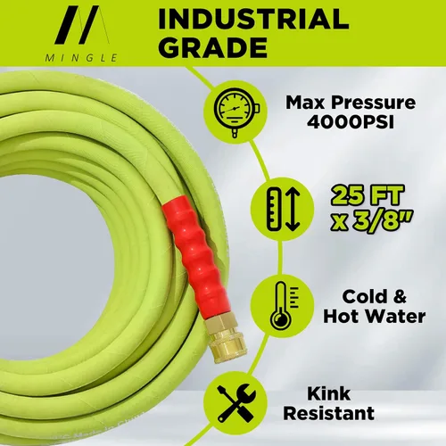 Miniatura 7 de M MINGLE Manguera de lavado a presión de 25 pies x 3/8 pulgadas - Manguera de repuesto para agua fría y caliente - Manguera de alta presión