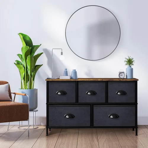 Miniatura 6 de Sorbus Cómoda con 5 cajones – Unidad organizadora de cofre de almacenamiento con marco de acero, parte superior de madera, contenedores de tela