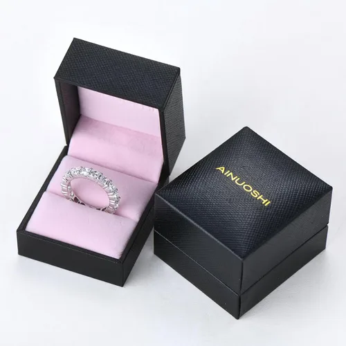 Miniatura 6 de Ainuoshi - Anillo de eternidad, anillo de plata de ley 925 para mujer, esmeralda, ovalada, radiante, redondo, corte cojín, de circonia cúbica