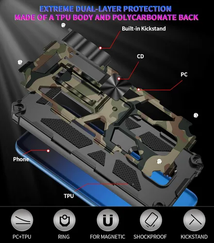 Miniatura 5 de Funda para Moto G Play 2021, grado militar, cubierta probada contra caídas, soporte integrado compatible con soporte magnético para automóvil, funda