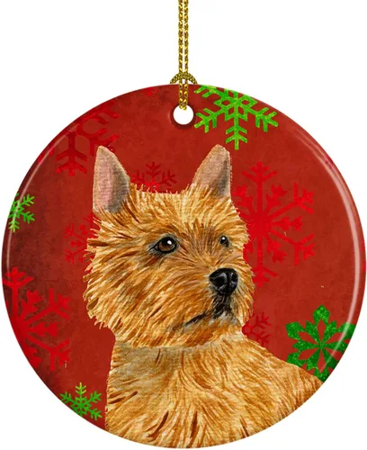 Miniatura 35 de Caroline's Treasures Bulldog English - Copos de nieve rojos y verdes, adorno de cerámica de Navidad, decoración colgante para el hogar, Navidad