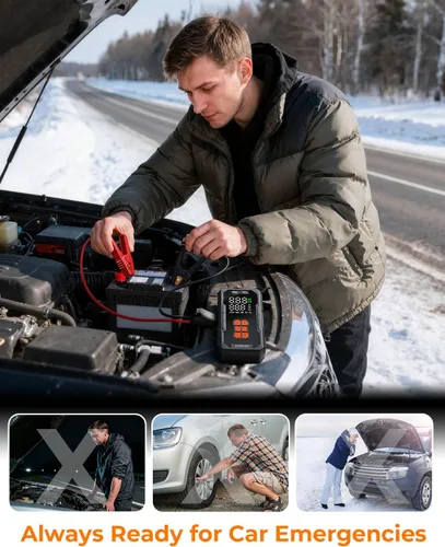 Miniatura 11 de Arrancador de 2000 A con compresor de aire, arrancador de batería de automóvil portátil con inflador de neumáticos de apagado automático de 160 PSI