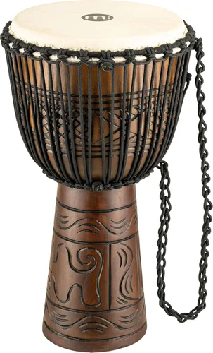 Miniatura 17 de Instrumento de círculo de tambores de mano Djembe, Serie Headliner de caoba tallada — NO HECHO EN CHINA — Cuerdas de tejido africano Mali