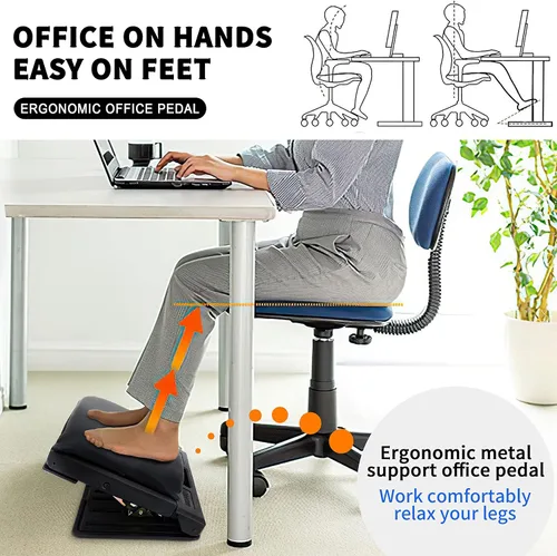 Miniatura 6 de Reposapiés ajustable para debajo del escritorio en el trabajo con 4 niveles de altura, reposapiés debajo del escritorio con superficie de masaje