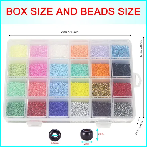 Miniatura 4 de Tamaño 12/0 - Cuentas de cristal para manualidades de 0.079 pulgadas (0.079 in), juego surtido con caja organizadora para fabricación de joyas