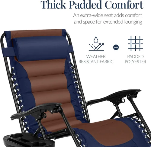 Miniatura 5 de Best Choice Products Silla acolchada de gravedad cero de gran tamaño, reclinable plegable para patio al aire libre, tumbona antigravedad XL
