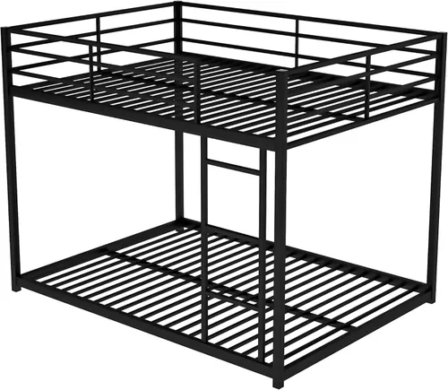 Miniatura 7 de Litera baja de tamaño matrimonial con escalera, litera de metal con barandillas de seguridad para niños, adolescentes y adultos, no requiere somier