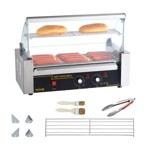 Miniatura 9 de VEVOR Parrilla giratoria para perritos calientes con 5 rodillos y capacidad para 12 perritos calientes, máquina de cocción de salchichas de 750W
