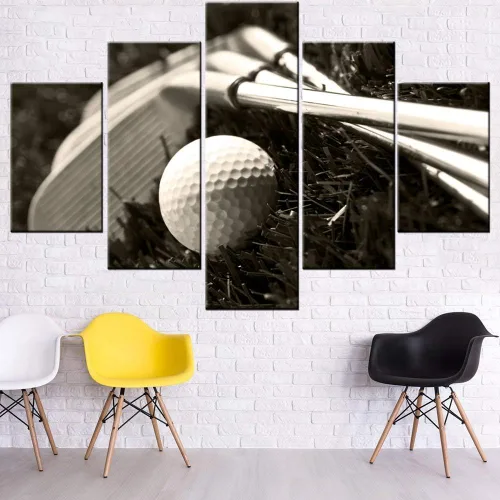 Miniatura 21 de Piezas de golf para decoración de pared, pinturas en blanco y negro, arte de pared para sala de estar, golf, deportes, obras de arte de 5 piezas
