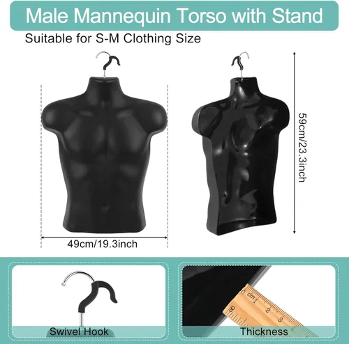 Miniatura 3 de Lallisa 1 paquete de maniquí masculino con forma de vestido de torso con forma de camiseta, cuerpo de medio maniquí, cintura redondeada, cuerpo