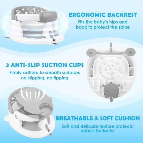 Miniatura 7 de Asiento de baño para bebés de 6 meses en adelante, silla de bañera para bebé, soporte de baño antideslizante para niños pequeños, asiento de baño