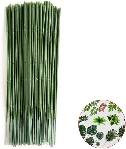 Miniatura 7 de Joleully- 100 varillas de plástico con diseño floral, varillas de flores artificiales, alambre de flores verdes, ideal para manualidades, 6.7 in