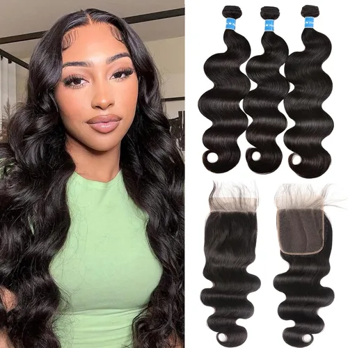 Miniatura 8 de Manojos de Cabello Humano con Ondas Corporales 3 Manojos de Cabello Humano (16 18 20 Pulgadas) Cabello Virgen Brasileño Grado 10A Remy Húmedo